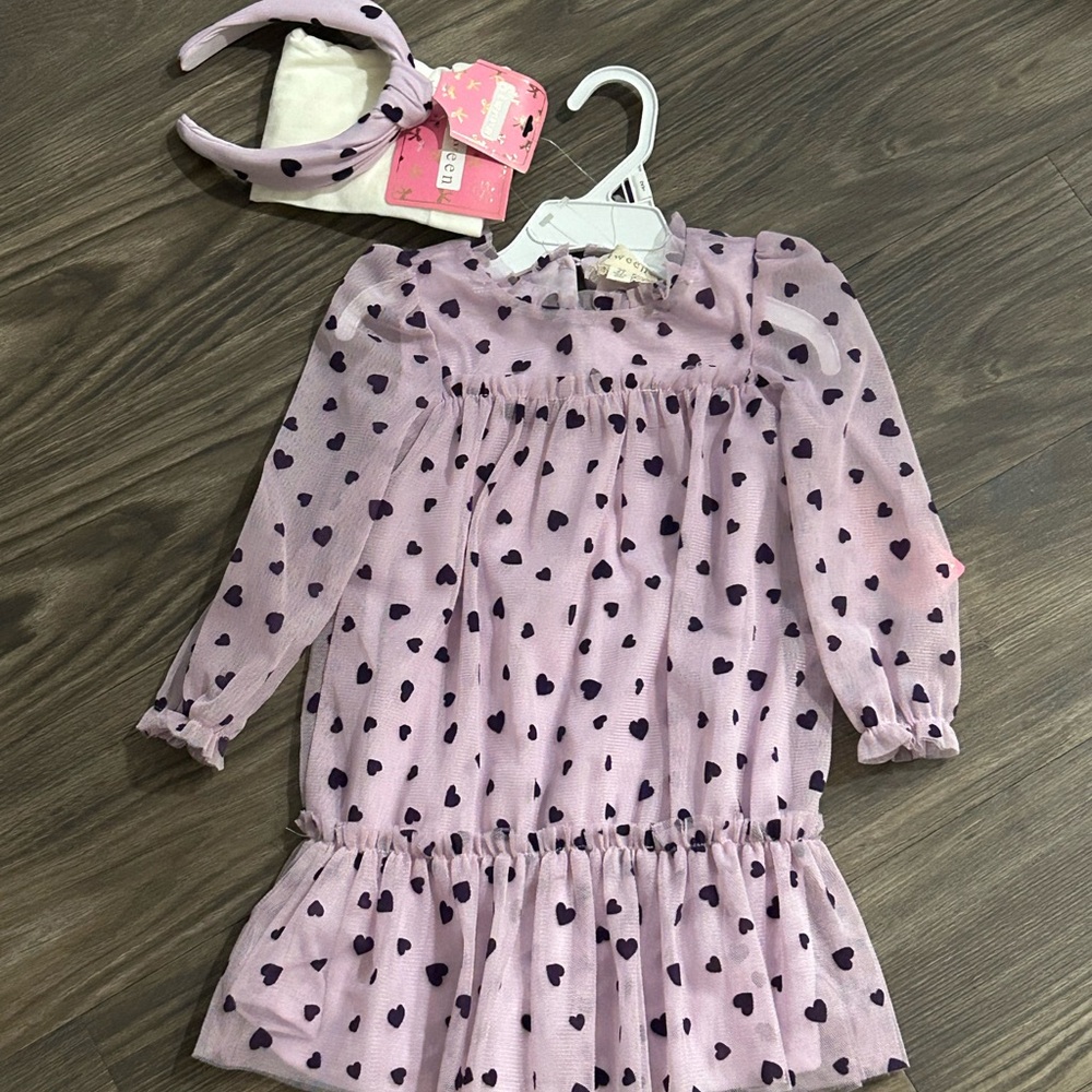 NEW PURPLE POLKA DOT/HEARTS DRESS Set 2T
